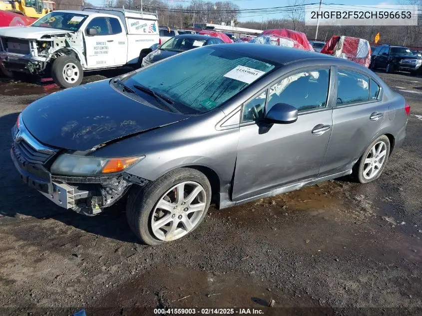 2012 Honda Civic Lx VIN: 2HGFB2F52CH596653 Lot: 41559003