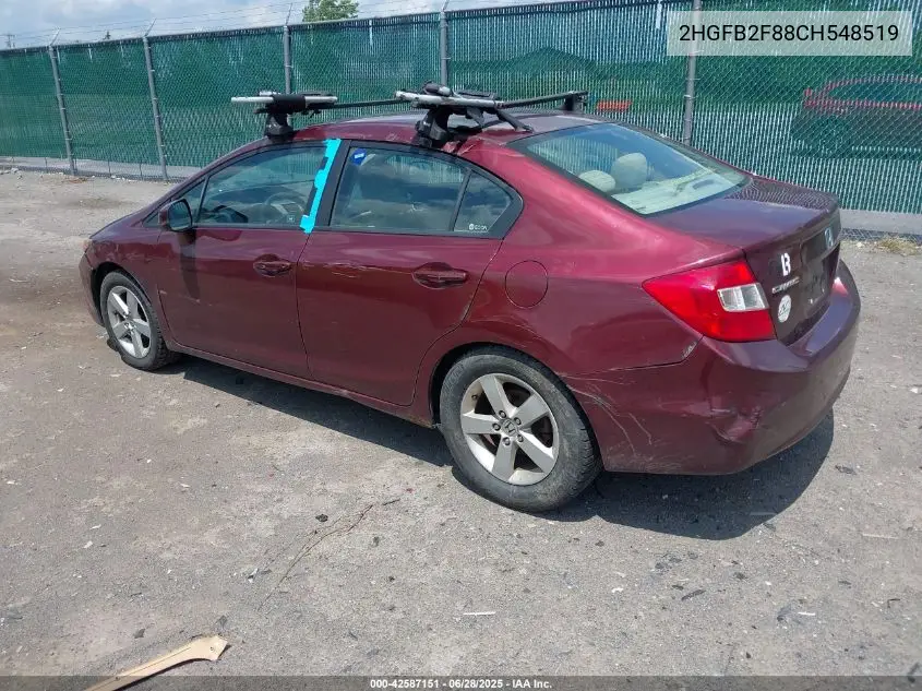 2012 Honda Civic Ex VIN: 2HGFB2F88CH548519 Lot: 42587151
