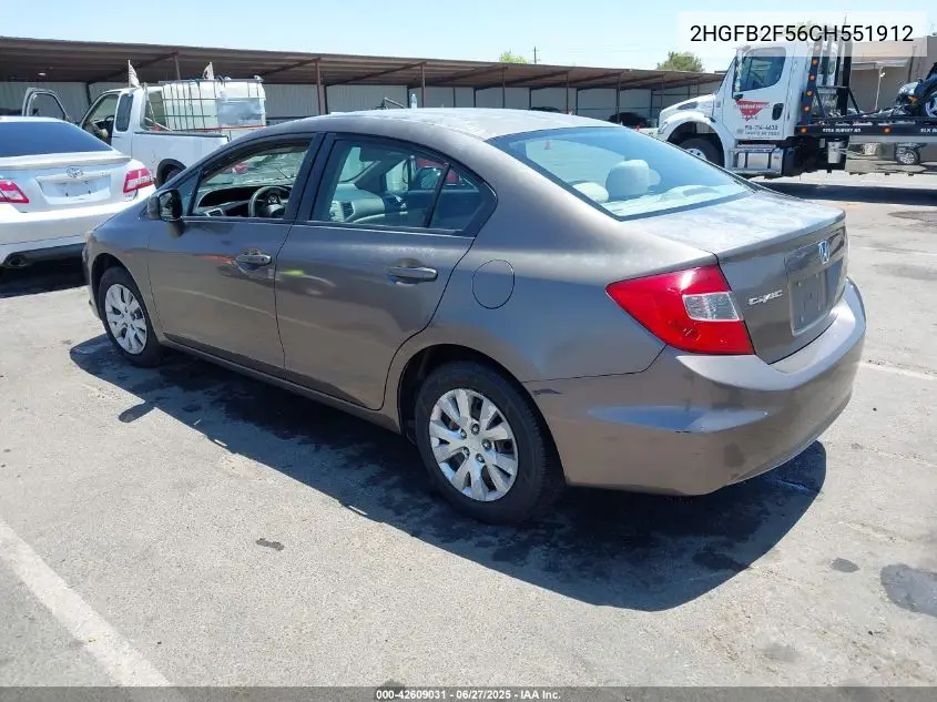 2012 Honda Civic Lx VIN: 2HGFB2F56CH551912 Lot: 42609031