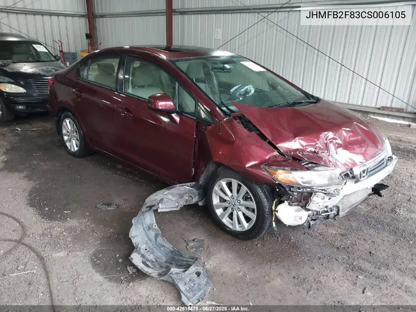 2012 Honda Civic Ex VIN: JHMFB2F83CS006105 Lot: 42616475