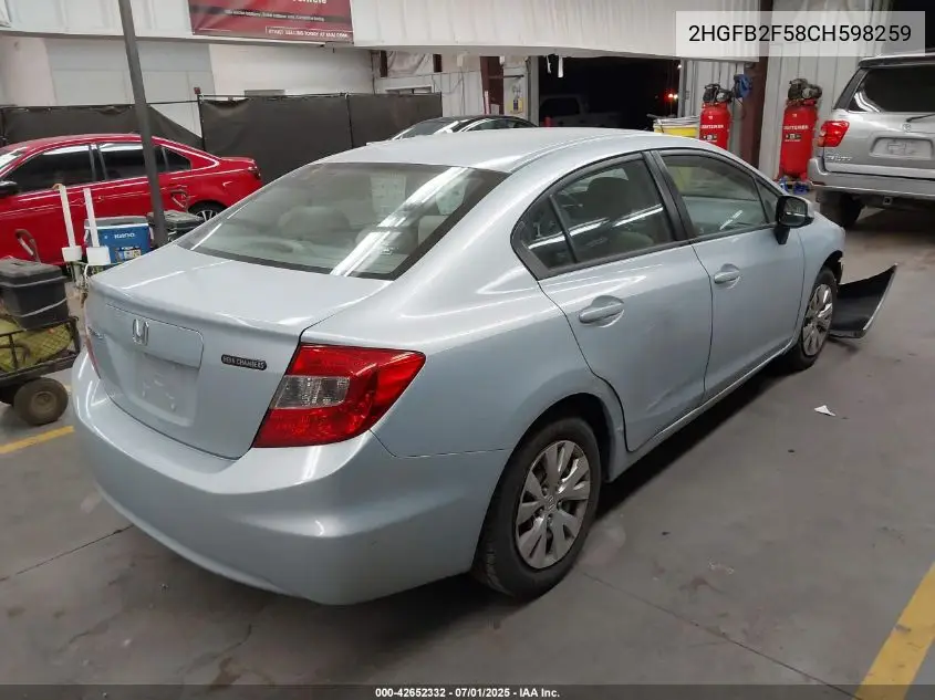 2012 Honda Civic Lx VIN: 2HGFB2F58CH598259 Lot: 42652332