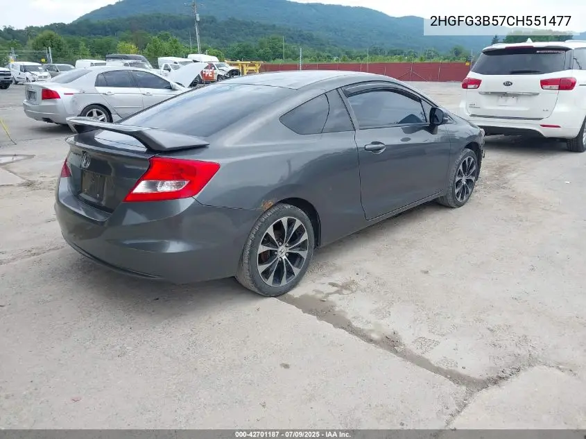2012 Honda Civic Lx VIN: 2HGFG3B57CH551477 Lot: 42701187