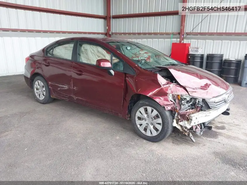 2012 Honda Civic Lx VIN: 2HGFB2F54CH546417 Lot: 42701724