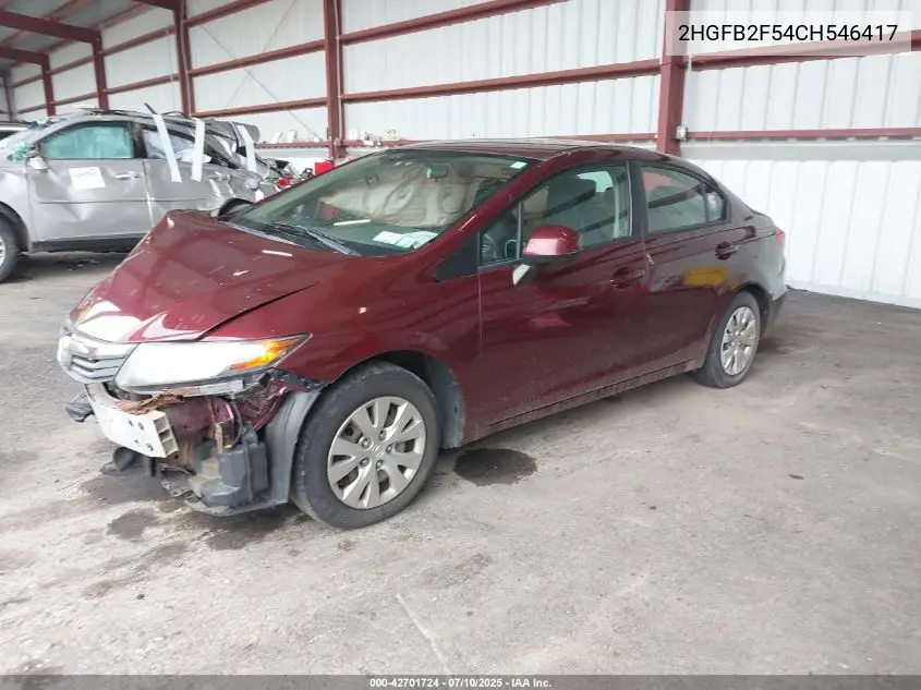 2012 Honda Civic Lx VIN: 2HGFB2F54CH546417 Lot: 42701724