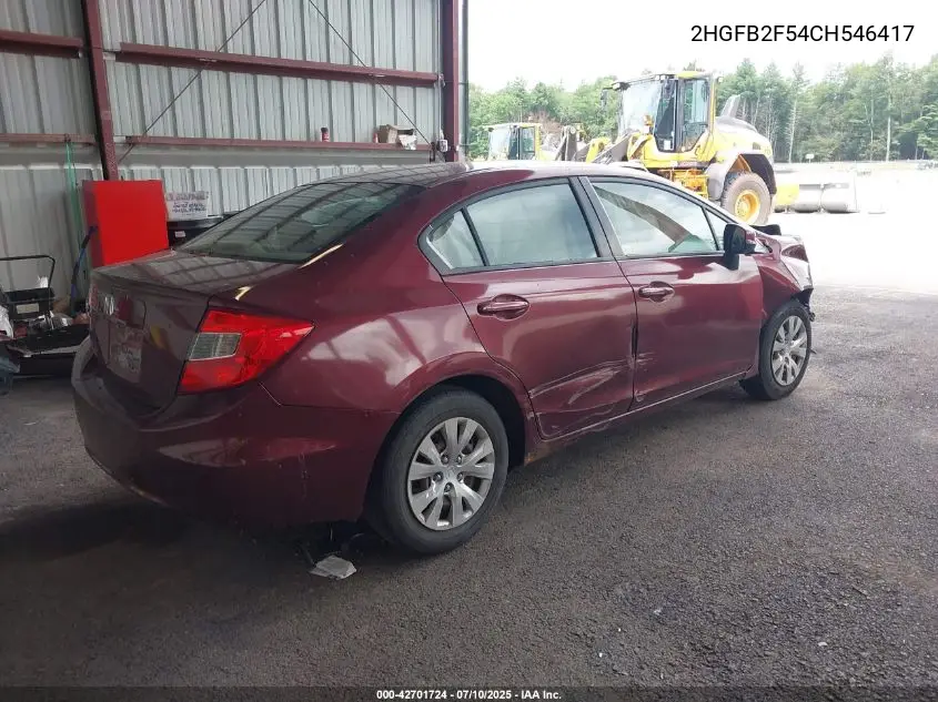 2012 Honda Civic Lx VIN: 2HGFB2F54CH546417 Lot: 42701724