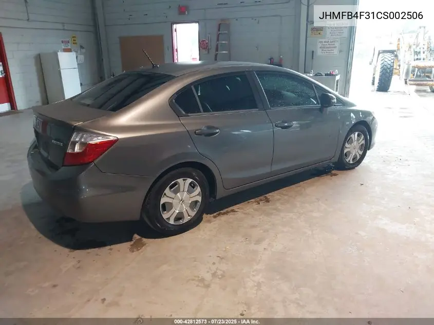 2012 Honda Civic Hybrid VIN: JHMFB4F31CS002506 Lot: 42812573