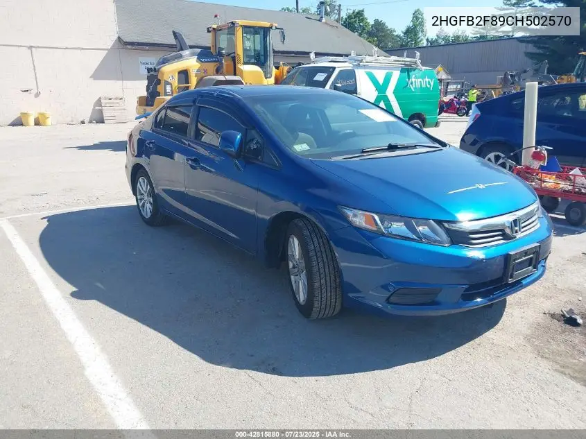 2012 Honda Civic Ex VIN: 2HGFB2F89CH502570 Lot: 42815880