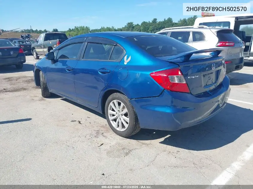 2012 Honda Civic Ex VIN: 2HGFB2F89CH502570 Lot: 42815880