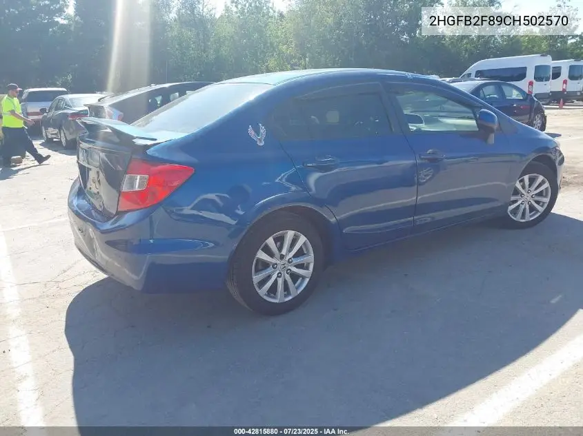 2012 Honda Civic Ex VIN: 2HGFB2F89CH502570 Lot: 42815880
