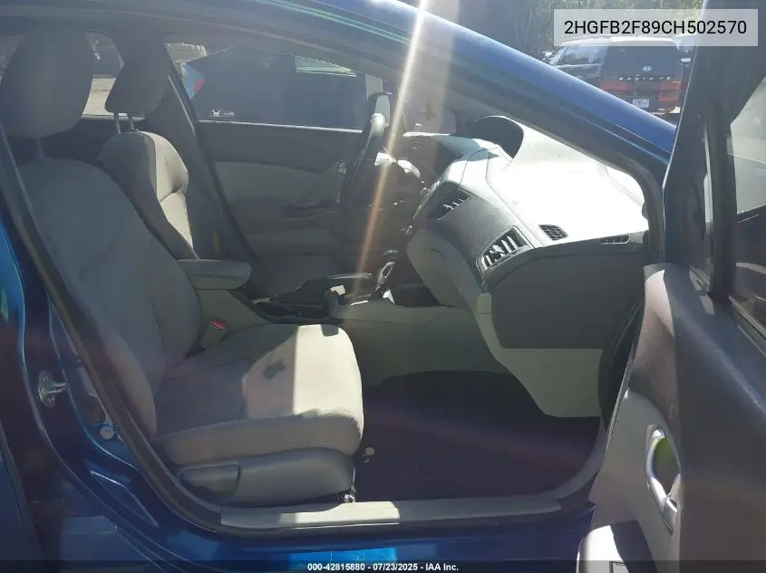 2012 Honda Civic Ex VIN: 2HGFB2F89CH502570 Lot: 42815880
