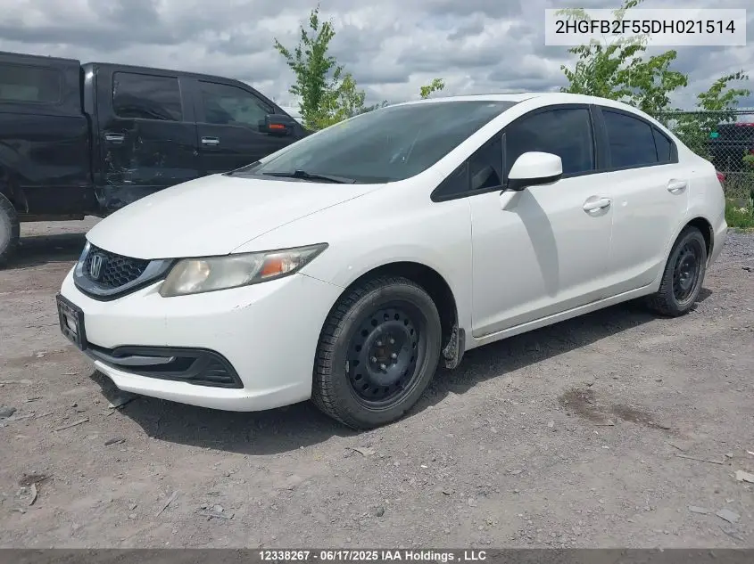 2013 Honda Civic Lx VIN: 2HGFB2F55DH021514 Lot: 12338267