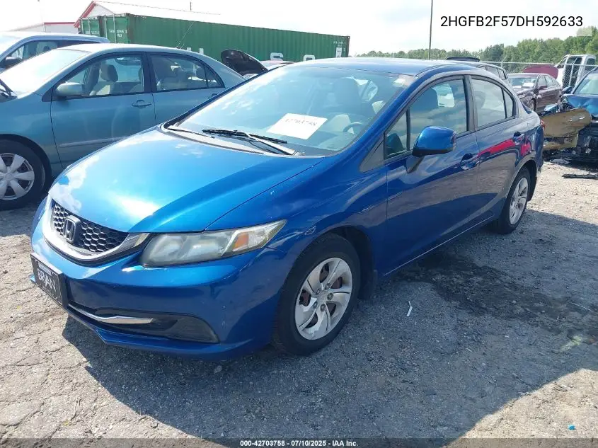 2013 Honda Civic Lx VIN: 2HGFB2F57DH592633 Lot: 42703758