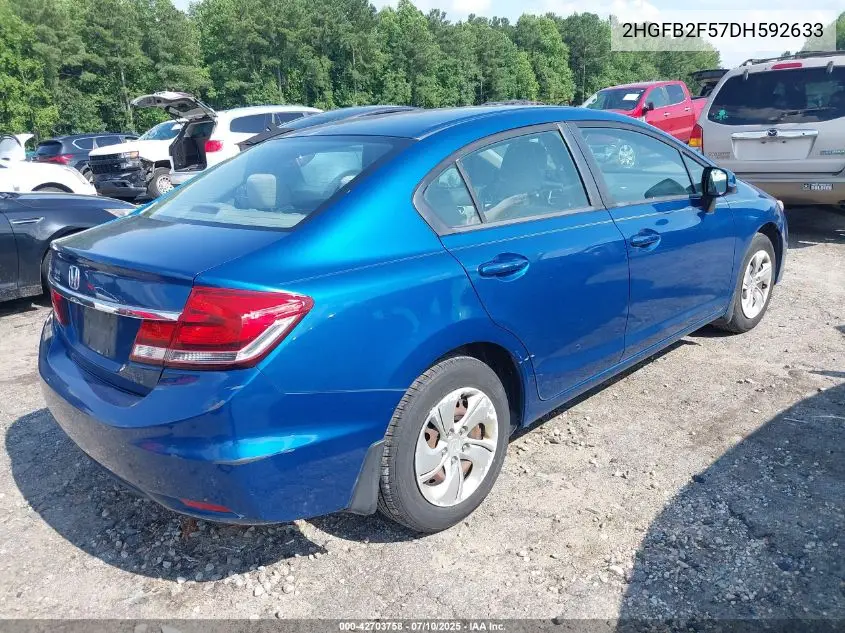 2013 Honda Civic Lx VIN: 2HGFB2F57DH592633 Lot: 42703758