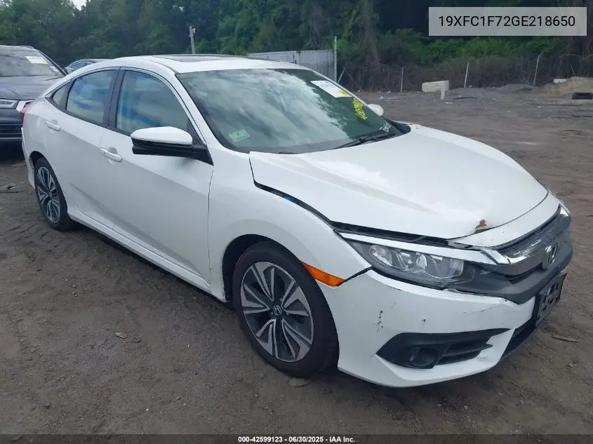 2016 Honda Civic Ex-L VIN: 19XFC1F72GE218650 Lot: 42599123