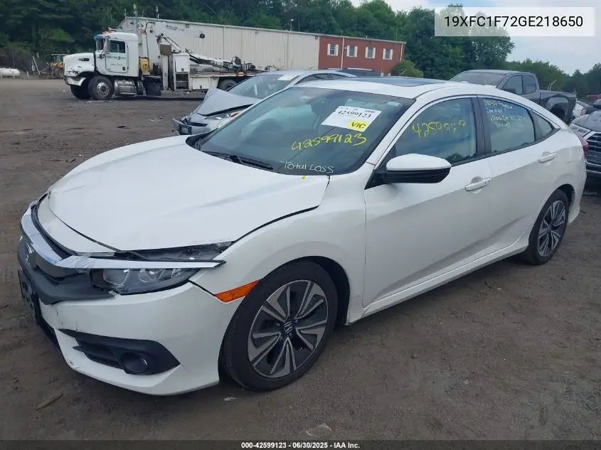 2016 Honda Civic Ex-L VIN: 19XFC1F72GE218650 Lot: 42599123