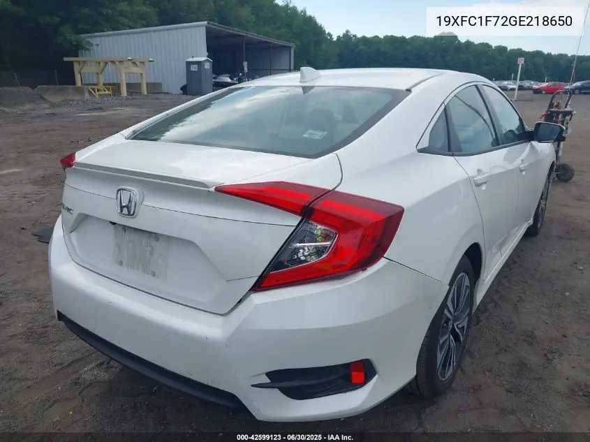 2016 Honda Civic Ex-L VIN: 19XFC1F72GE218650 Lot: 42599123