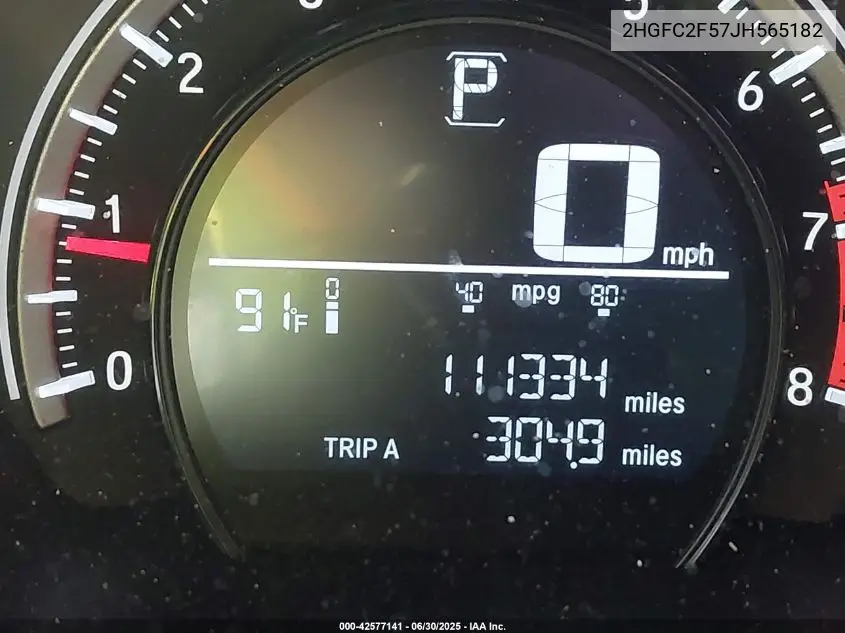 2018 Honda Civic Lx VIN: 2HGFC2F57JH565182 Lot: 42577141