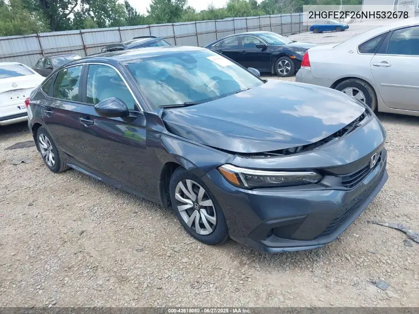 2022 Honda Civic Lx VIN: 2HGFE2F26NH532678 Lot: 42618080