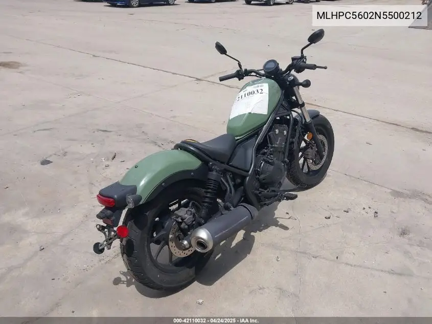 2022 Honda Cmx500 VIN: MLHPC5602N5500212 Lot: 42110032