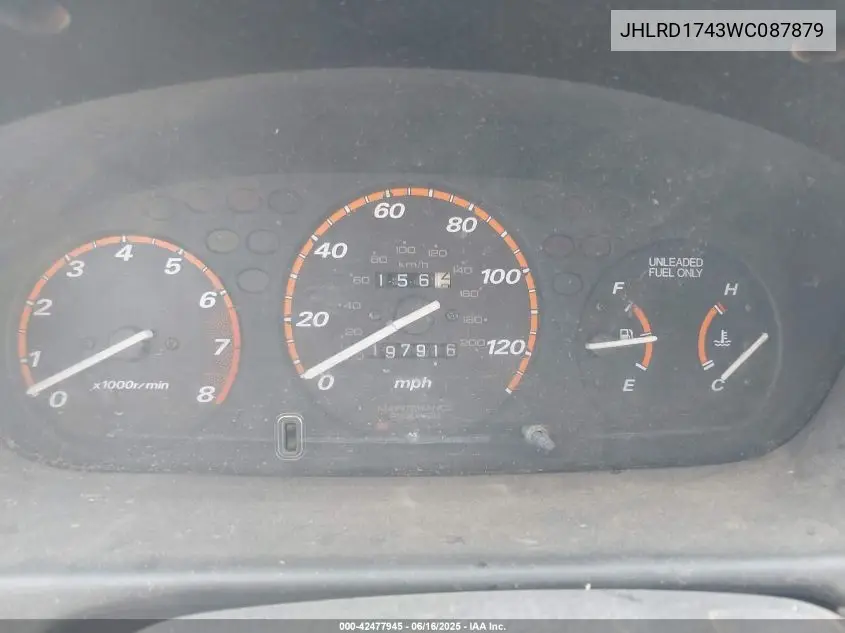 1998 Honda Cr-V Lx VIN: JHLRD1743WC087879 Lot: 42477945