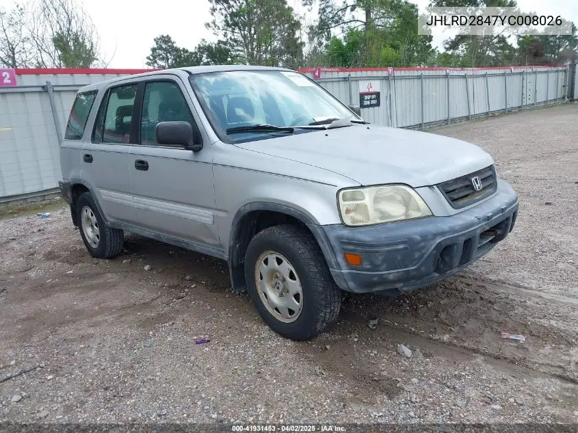 2000 Honda Cr-V Lx VIN: JHLRD2847YC008026 Lot: 41931453