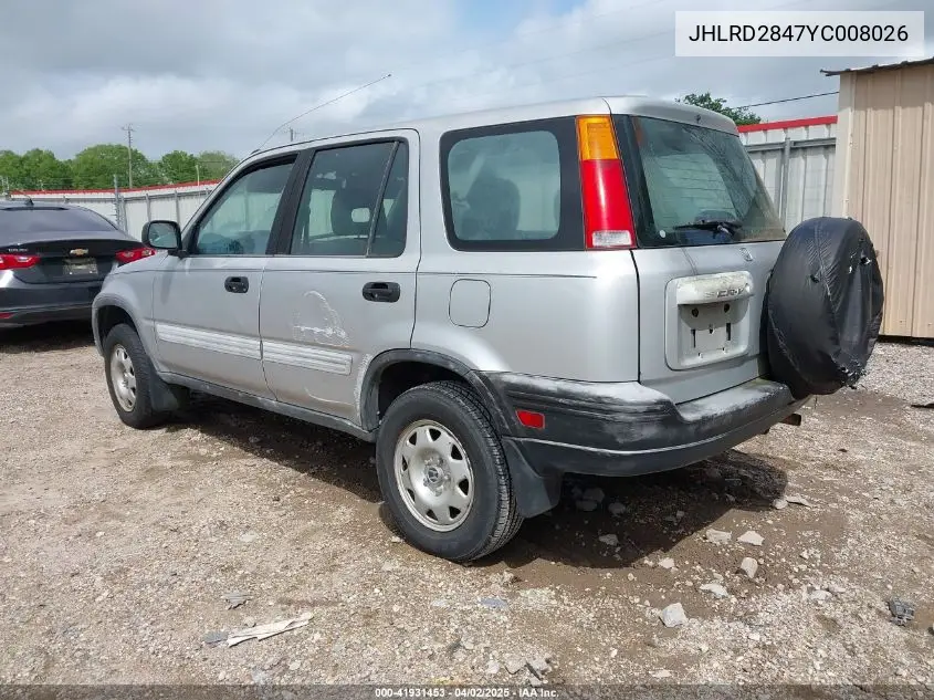 2000 Honda Cr-V Lx VIN: JHLRD2847YC008026 Lot: 41931453