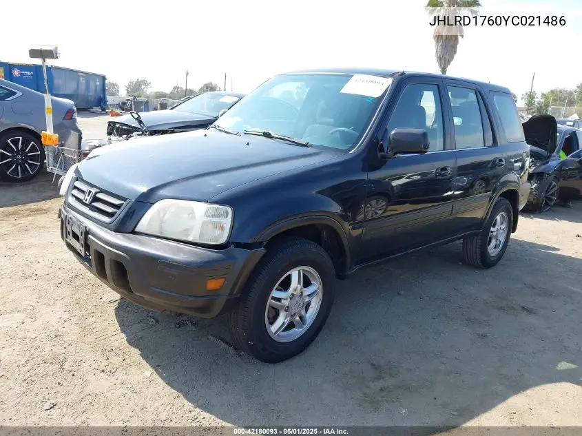 2000 Honda Cr-V Ex VIN: JHLRD1760YC021486 Lot: 42180093
