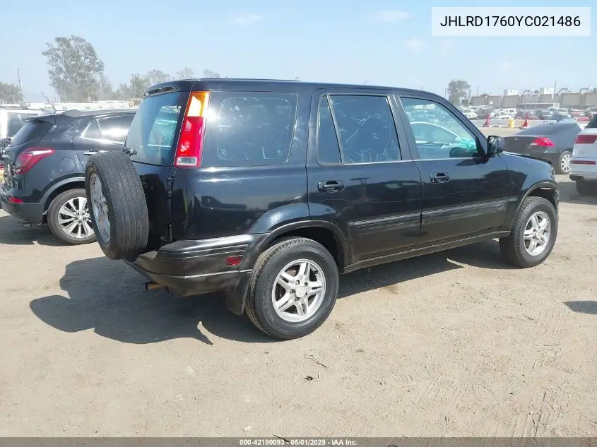 2000 Honda Cr-V Ex VIN: JHLRD1760YC021486 Lot: 42180093