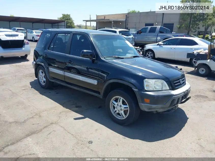 2000 Honda Cr-V Ex VIN: JHLRD1860YS020214 Lot: 42585081