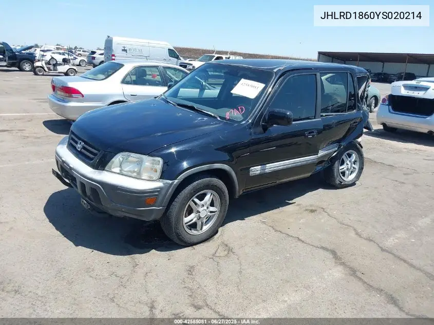 2000 Honda Cr-V Ex VIN: JHLRD1860YS020214 Lot: 42585081