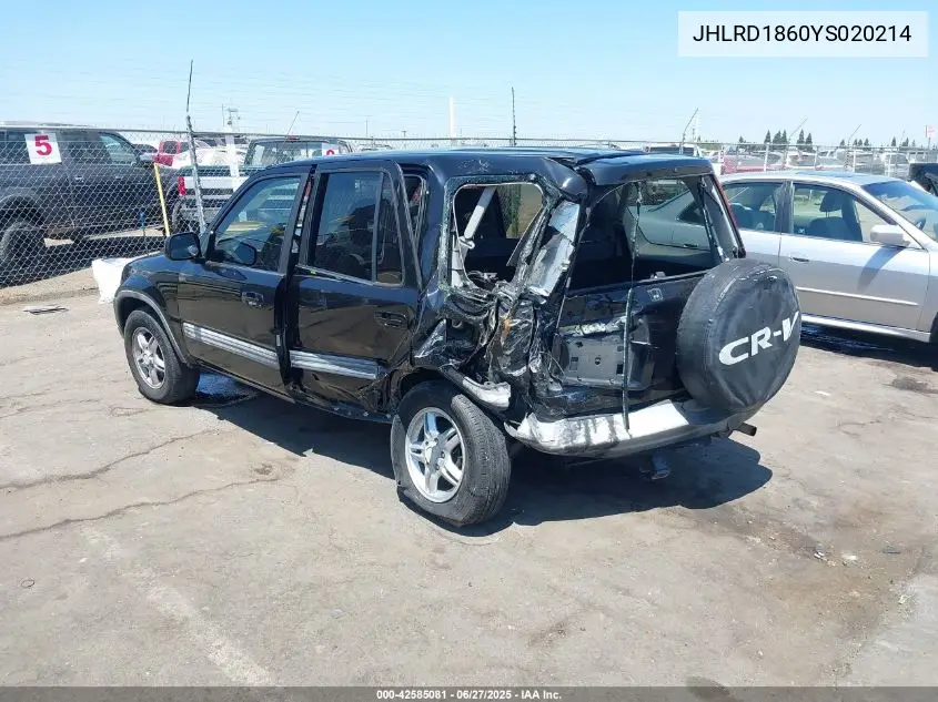 2000 Honda Cr-V Ex VIN: JHLRD1860YS020214 Lot: 42585081