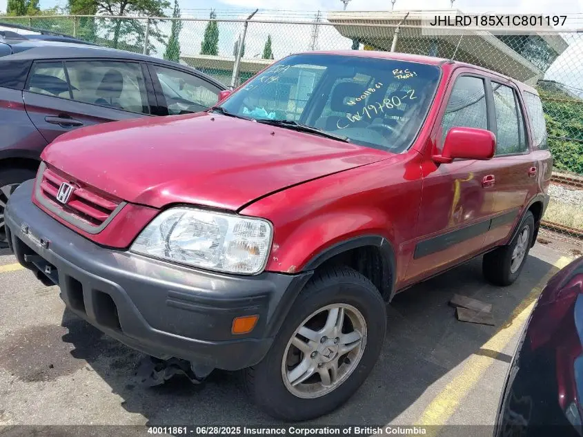 2001 Honda Cr-V Ex VIN: JHLRD185X1C801197 Lot: 40011861