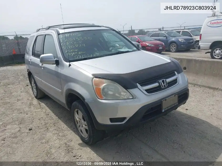 2003 Honda Cr-V Ex VIN: JHLRD78923C803924 Lot: 12313330
