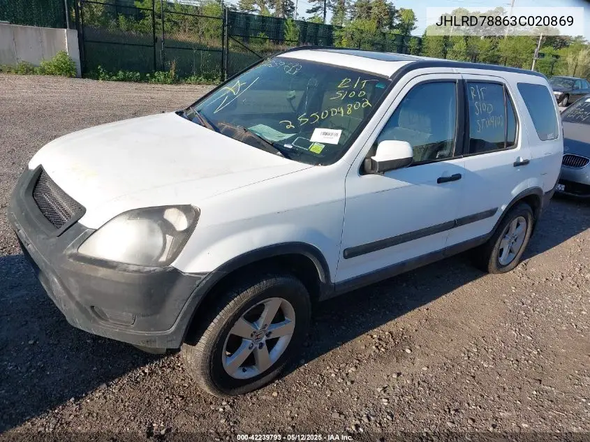 2003 Honda Cr-V Ex VIN: JHLRD78863C020869 Lot: 42239793
