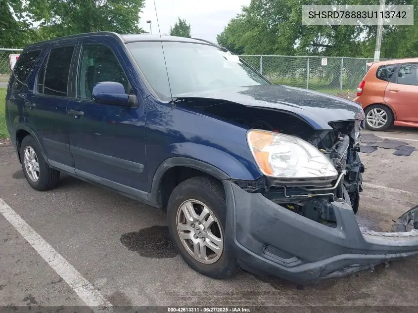 2003 Honda Cr-V Ex VIN: SHSRD78883U113742 Lot: 42613311