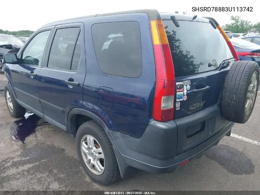 2003 Honda Cr-V Ex VIN: SHSRD78883U113742 Lot: 42613311