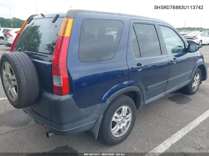 2003 Honda Cr-V Ex VIN: SHSRD78883U113742 Lot: 42613311