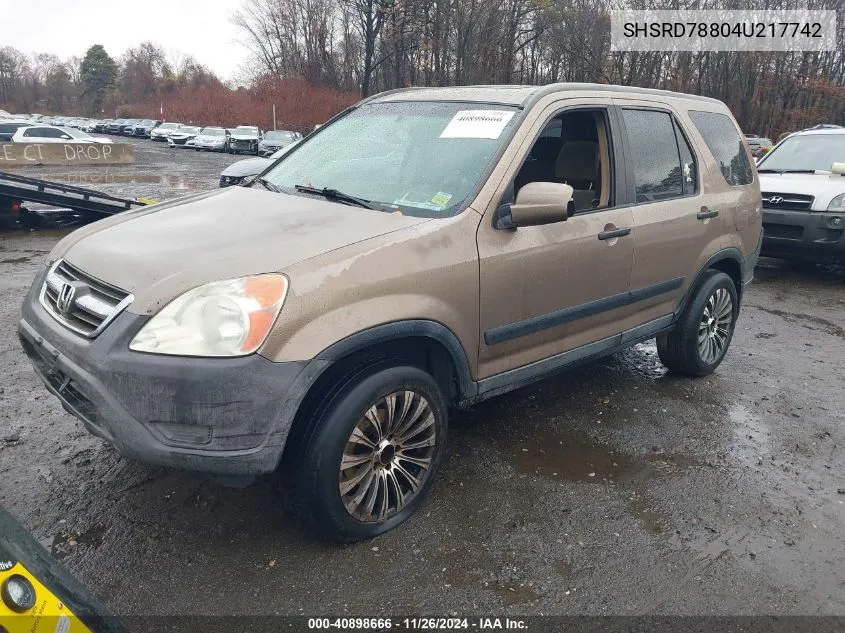 2004 Honda Cr-V Ex VIN: SHSRD78804U217742 Lot: 40898666