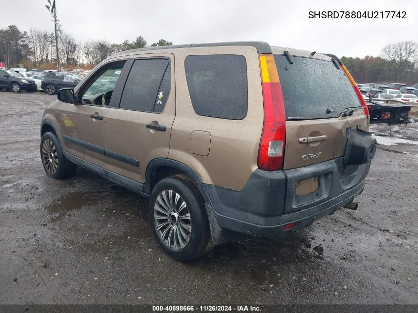 2004 Honda Cr-V Ex VIN: SHSRD78804U217742 Lot: 40898666