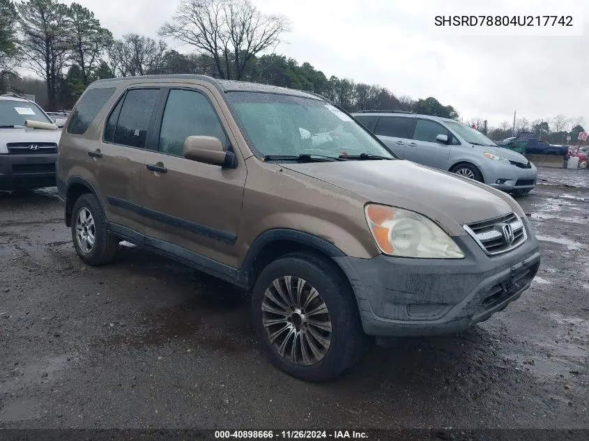2004 Honda Cr-V Ex VIN: SHSRD78804U217742 Lot: 40898666