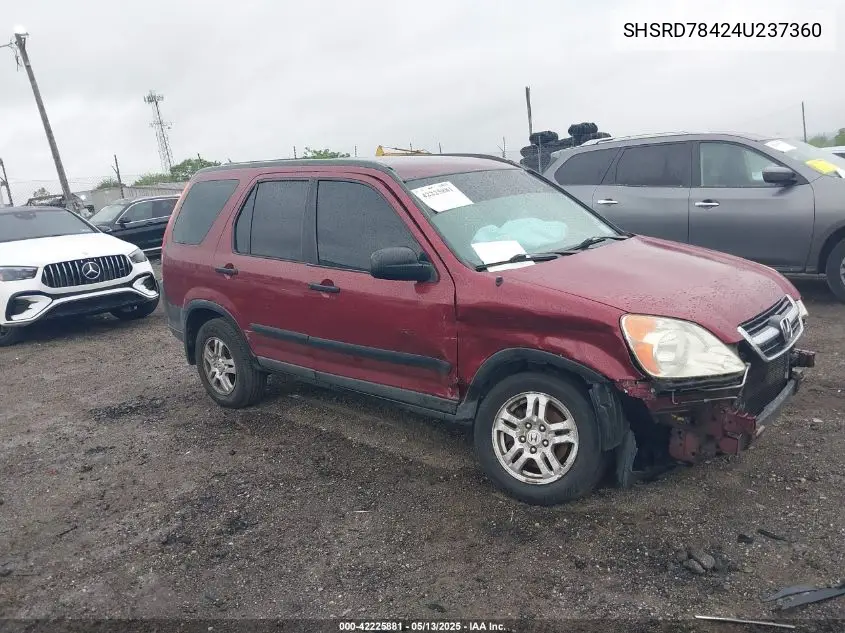 2004 Honda Cr-V Lx VIN: SHSRD78424U237360 Lot: 42225881