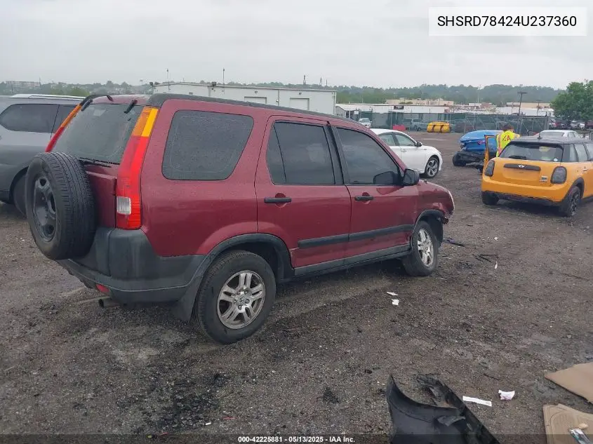 2004 Honda Cr-V Lx VIN: SHSRD78424U237360 Lot: 42225881