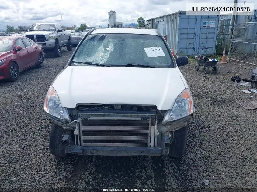 2004 Honda Cr-V Lx VIN: JHLRD684X4C010578 Lot: 42247845