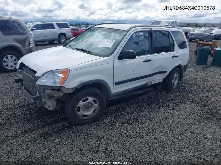 2004 Honda Cr-V Lx VIN: JHLRD684X4C010578 Lot: 42247845