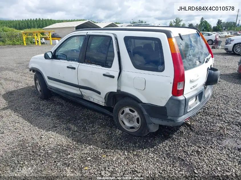 2004 Honda Cr-V Lx VIN: JHLRD684X4C010578 Lot: 42247845