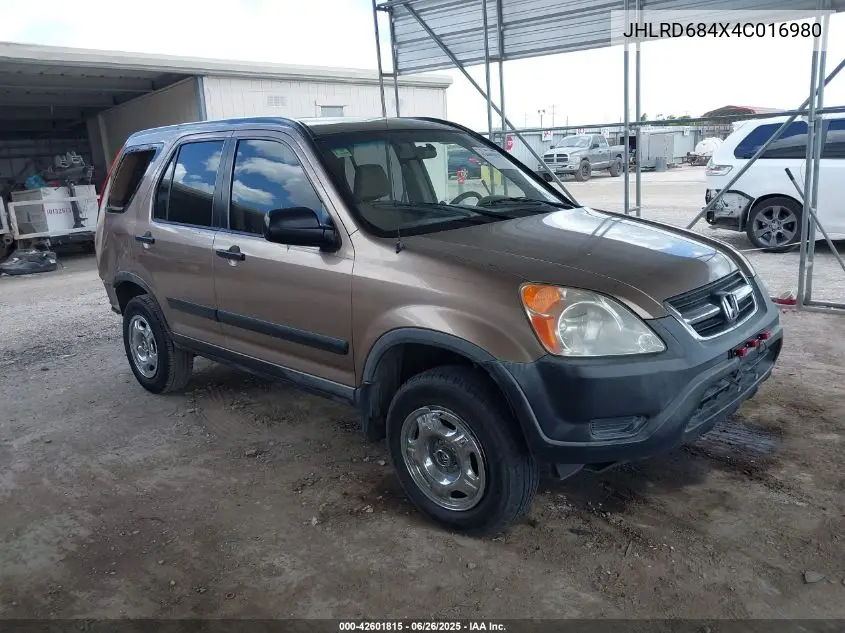 2004 Honda Cr-V Lx VIN: JHLRD684X4C016980 Lot: 42601815