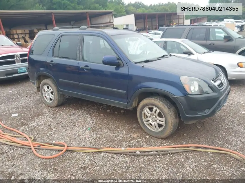 2004 Honda Cr-V Ex VIN: SHSRD78804U214355 Lot: 42610584