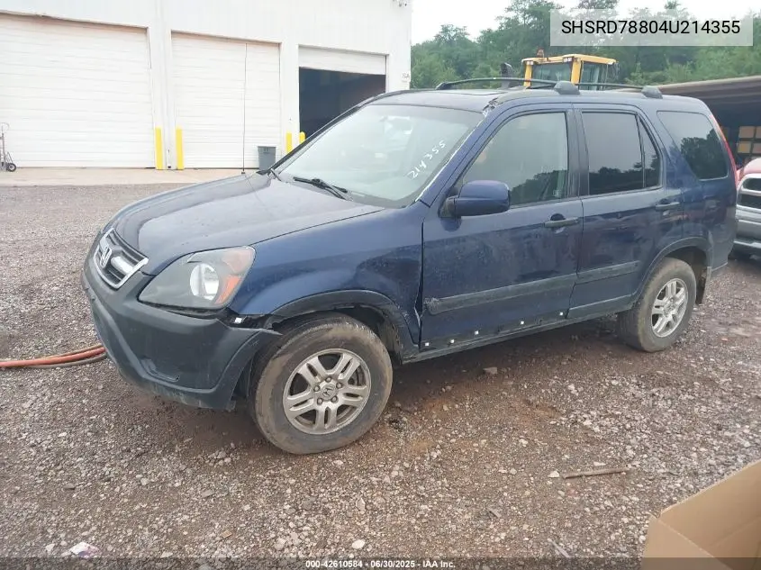 2004 Honda Cr-V Ex VIN: SHSRD78804U214355 Lot: 42610584