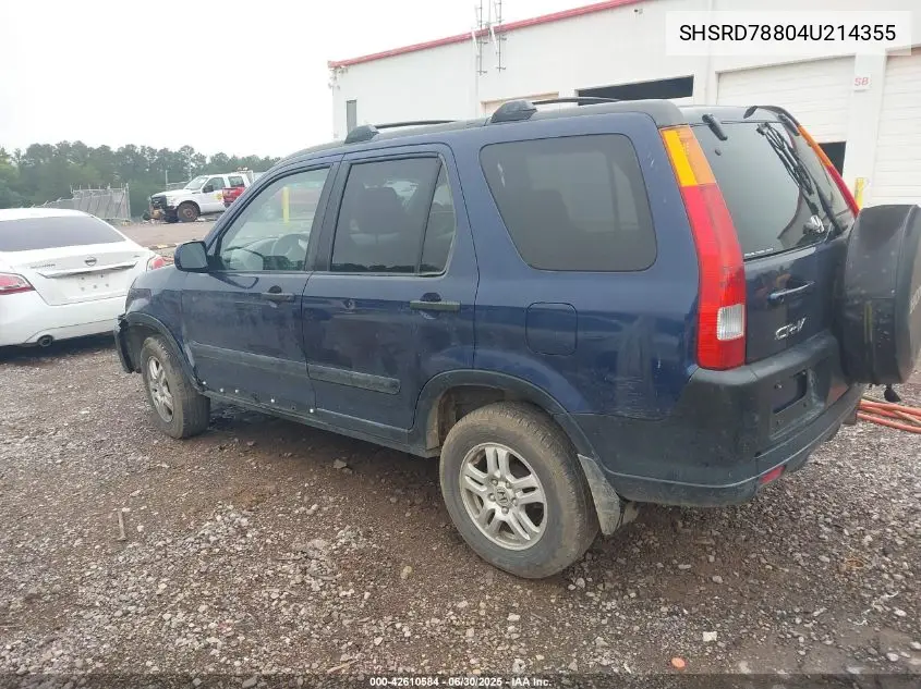 2004 Honda Cr-V Ex VIN: SHSRD78804U214355 Lot: 42610584