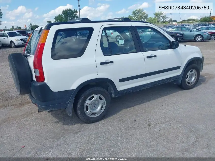 2004 Honda Cr-V Lx VIN: SHSRD78434U206750 Lot: 42618357